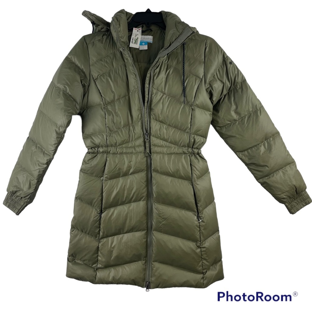 Womens Columbia Sportswear Size Small Long Insulated Hooded Green Puffer Jacket